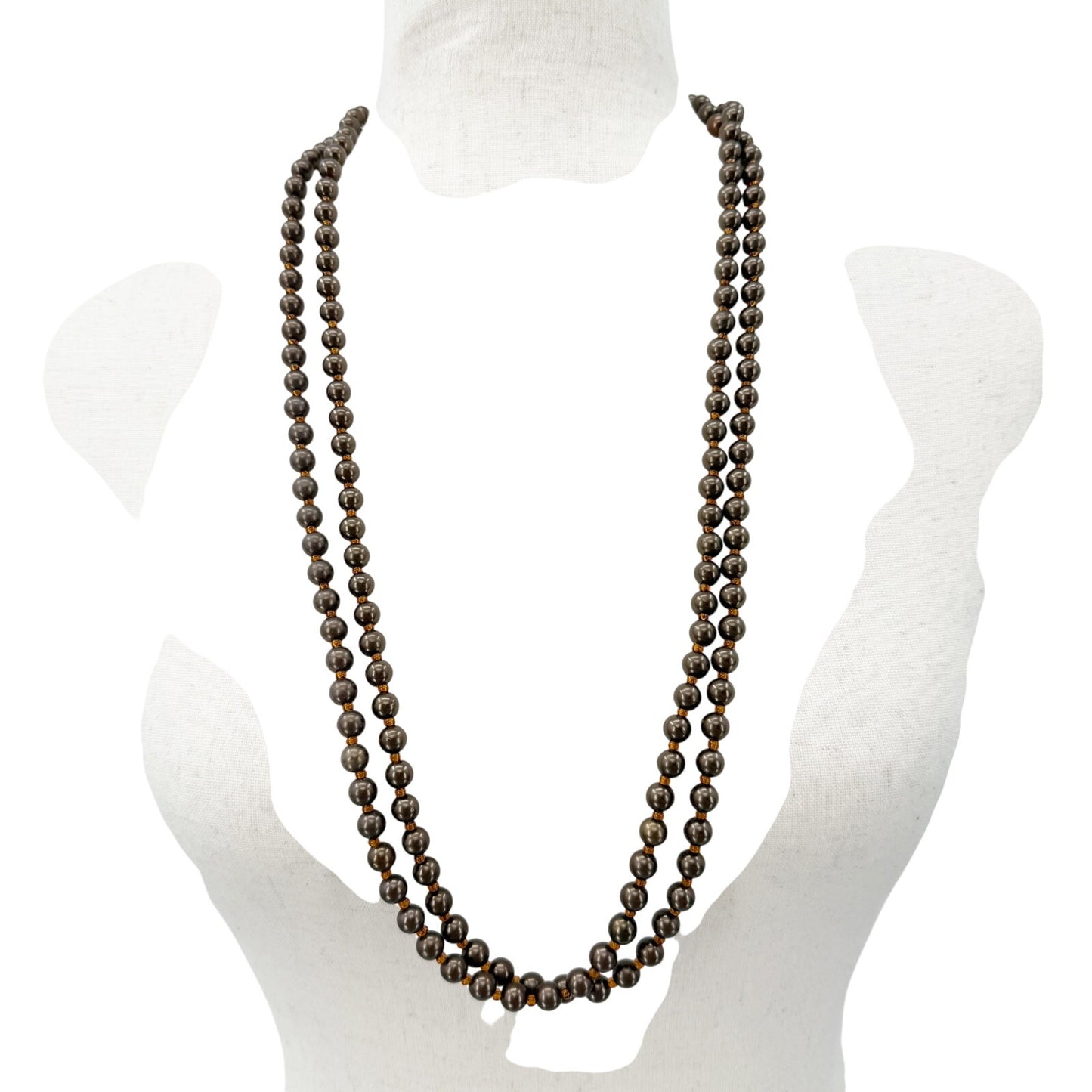 vintage long strand brown & orange beads Beaded Necklace costume jewelry