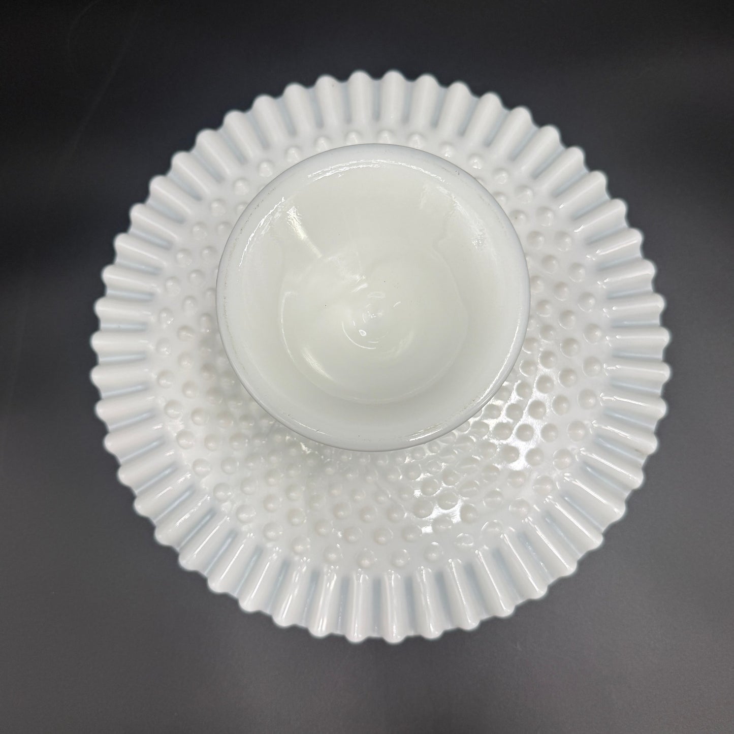 vintage Fenton white Hobnail Milk Glass round Cake Plate pedestal Stand 12.5"