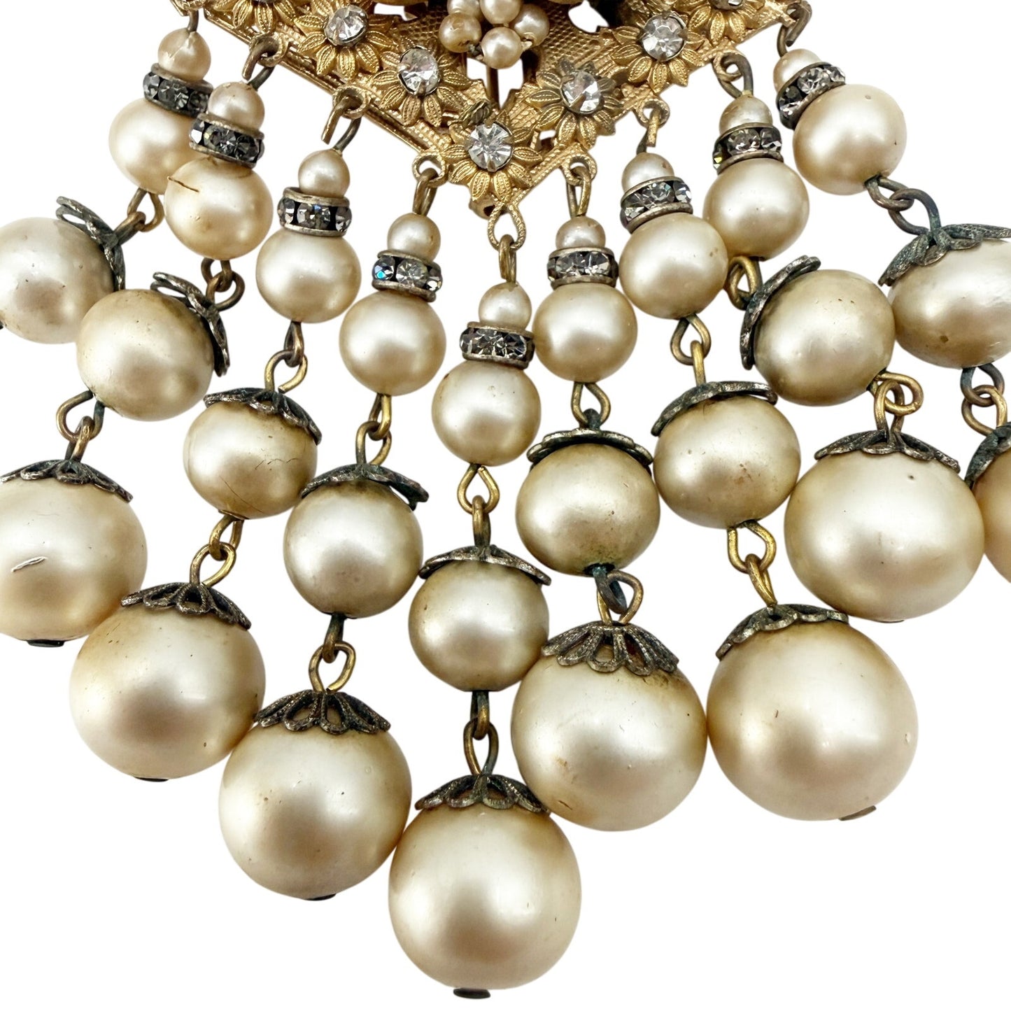 vintage Eugene gold & cascading faux pearls BROOCH floral costume jewelry pin