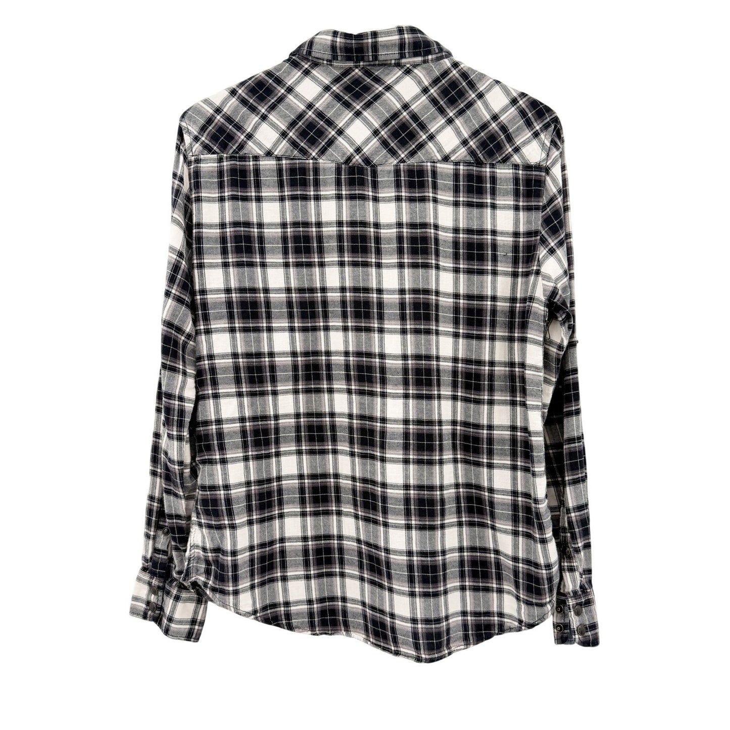 JACHS Girlfriend black white Bea Light Flannel Plaid Snap Front Shirt MEDIUM top