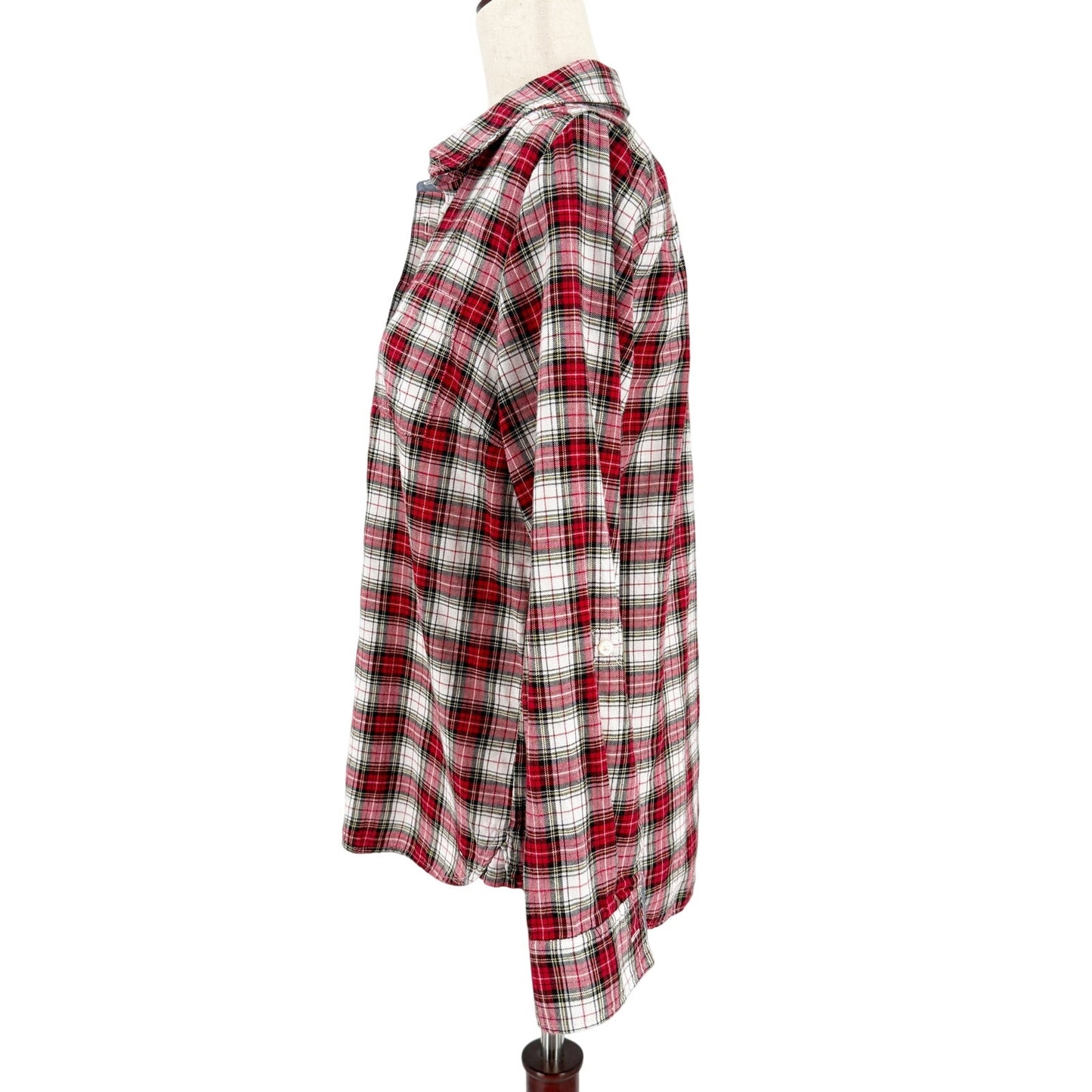 Tommy Hilfiger red white plaid Button Down Shirt women's MEDIUM flannel top