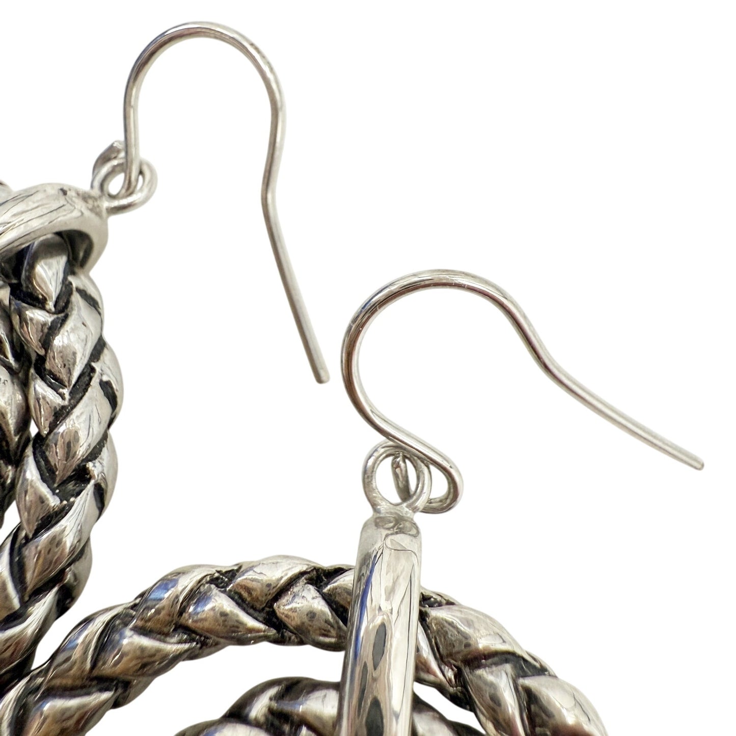 Ralph Lauren RLL silver metal Double Hoop Earrings woven braid rope texture