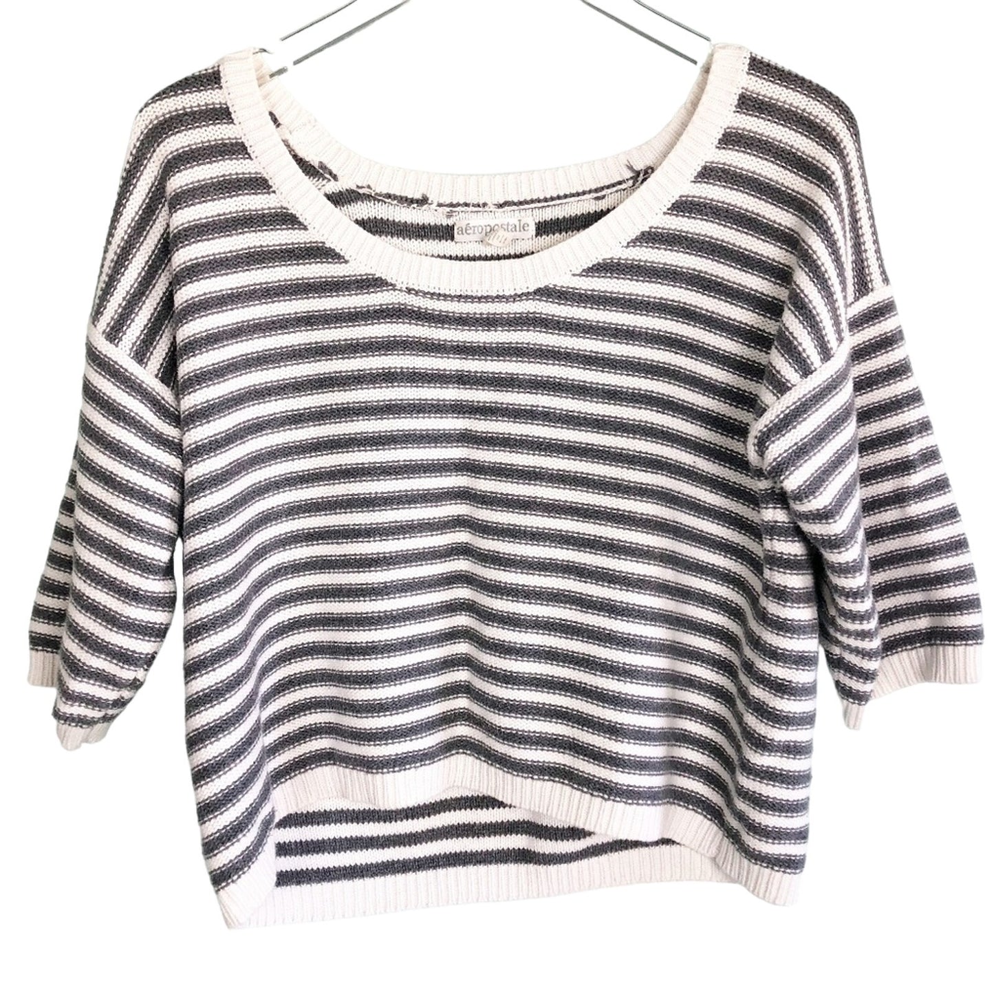 juniors AEROPOSTALE gray & white SWEATER striped top size M medium