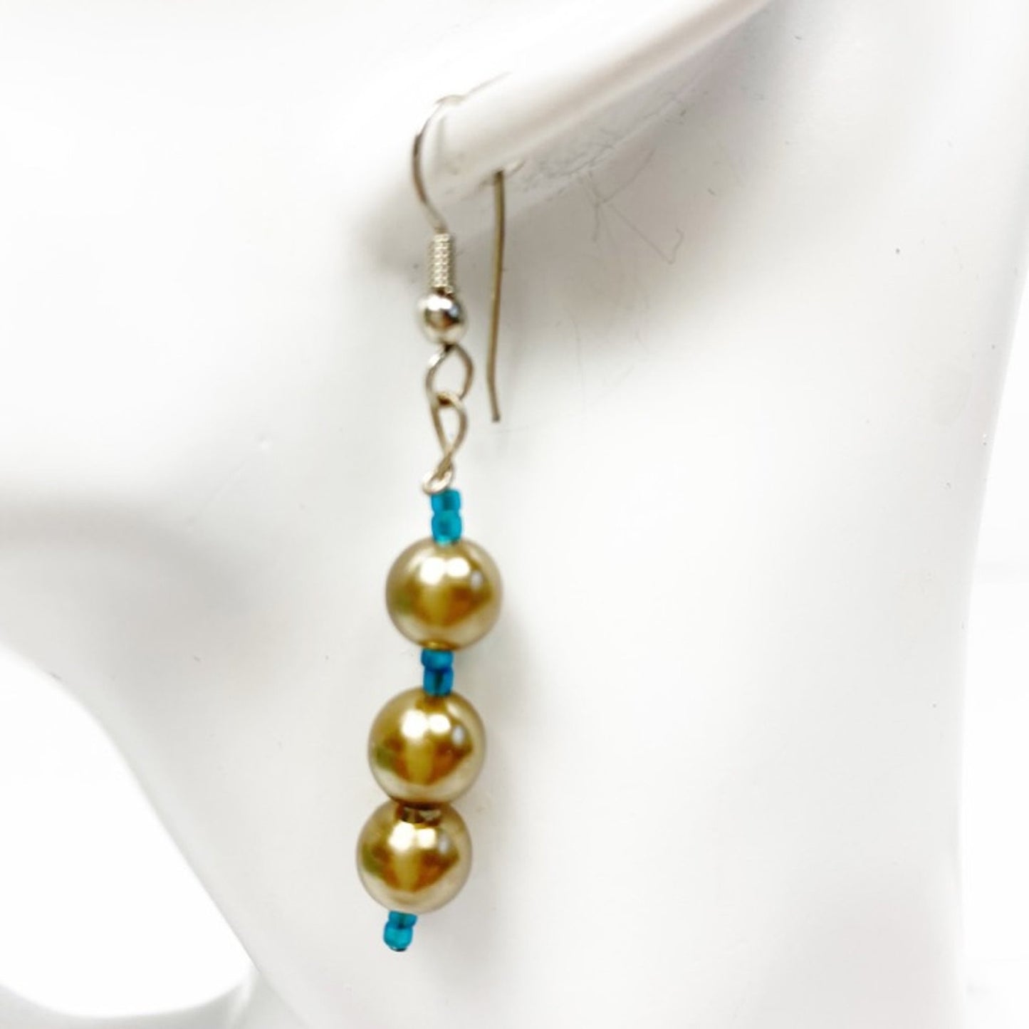 handmade silver & blue beaded EARRINGS jewelry NEW vintage beads