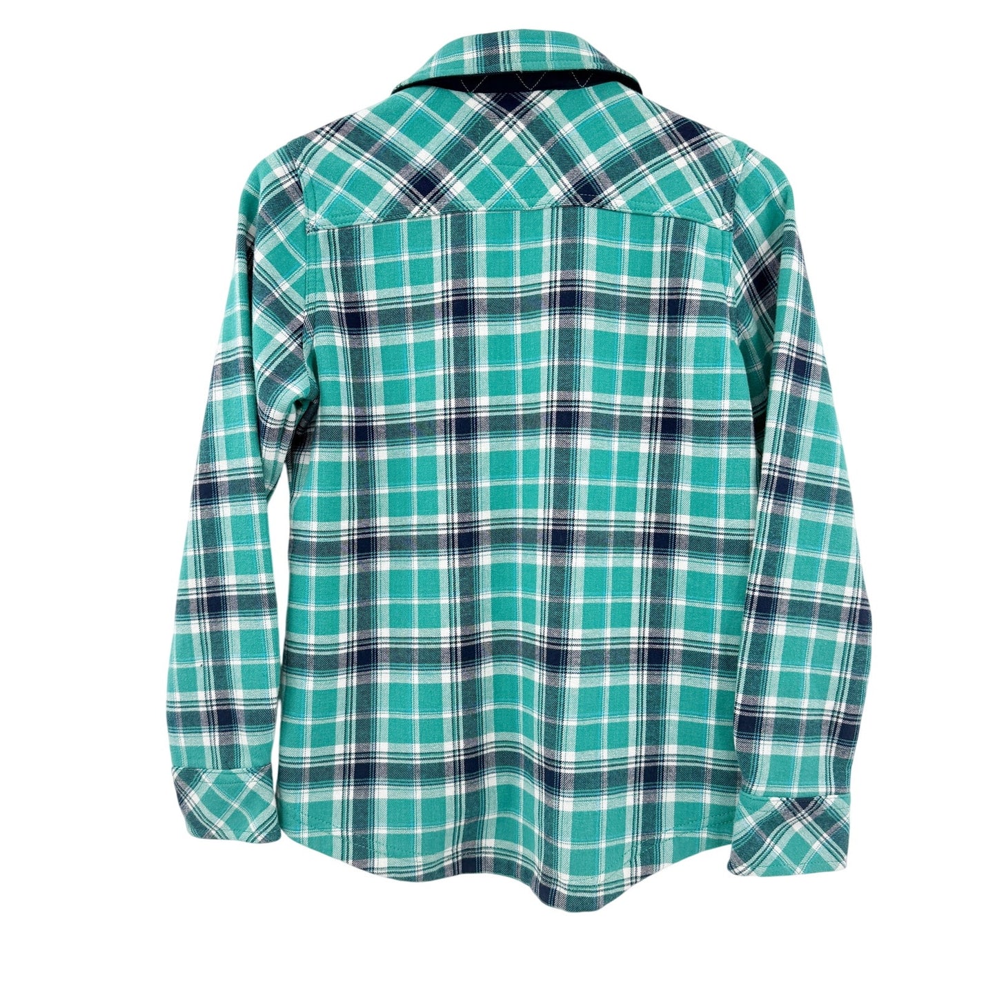 Orvis turquoise & blue plaid Flannel Lined Shirt Jacket women's SMALL snap front