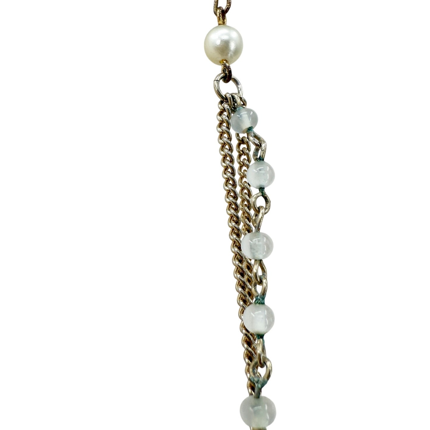 vintage gold chain Necklace faux pearls turquoise blue beads costume jewelry