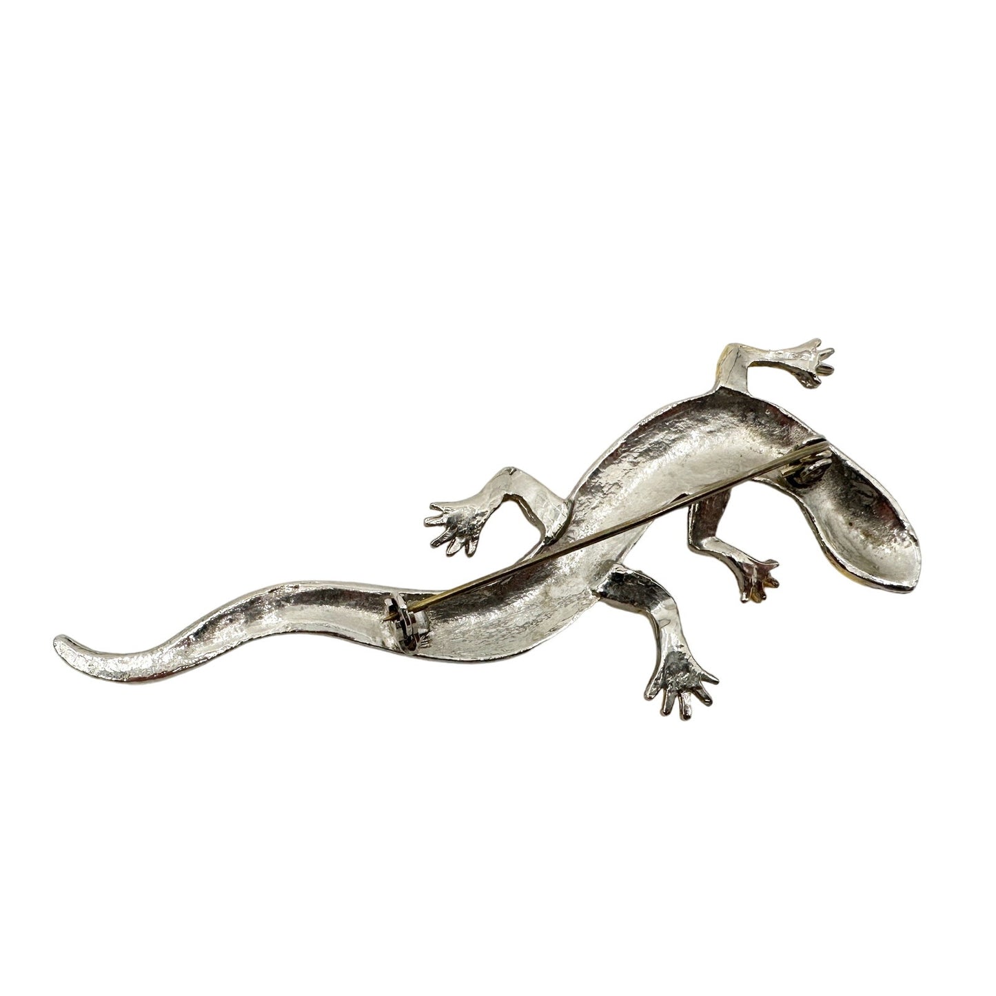 vintage gold & silver gecko lizard BROOCH reptile jewelry pin