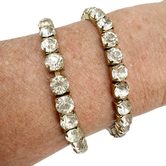 two vintage strands of clear Rhinestones stretch Bracelets costume jewelry