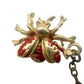 vintage pair red gold Bees bugs attached chain BROOCH insect costume jewelry pin