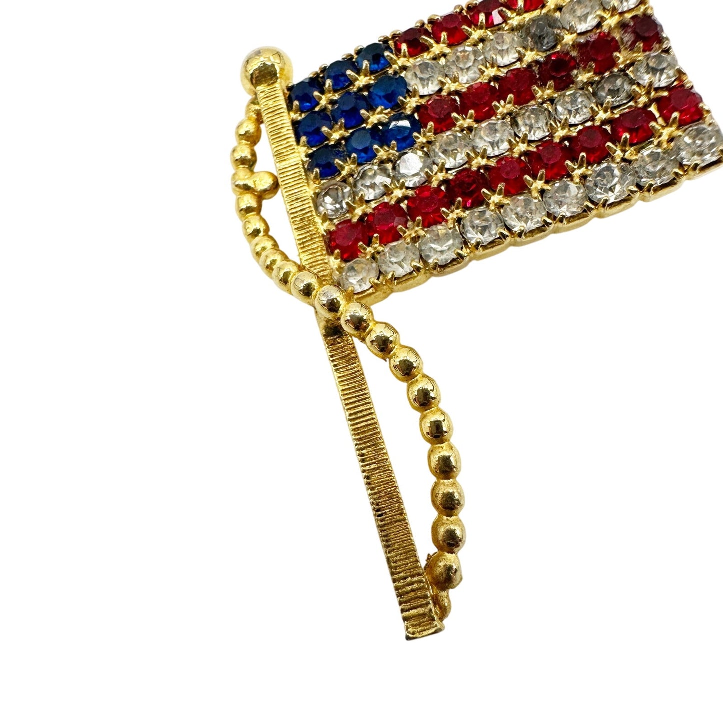 vintage American Flag rhinestone BROOCH patriotic jewelry pin red blue gold