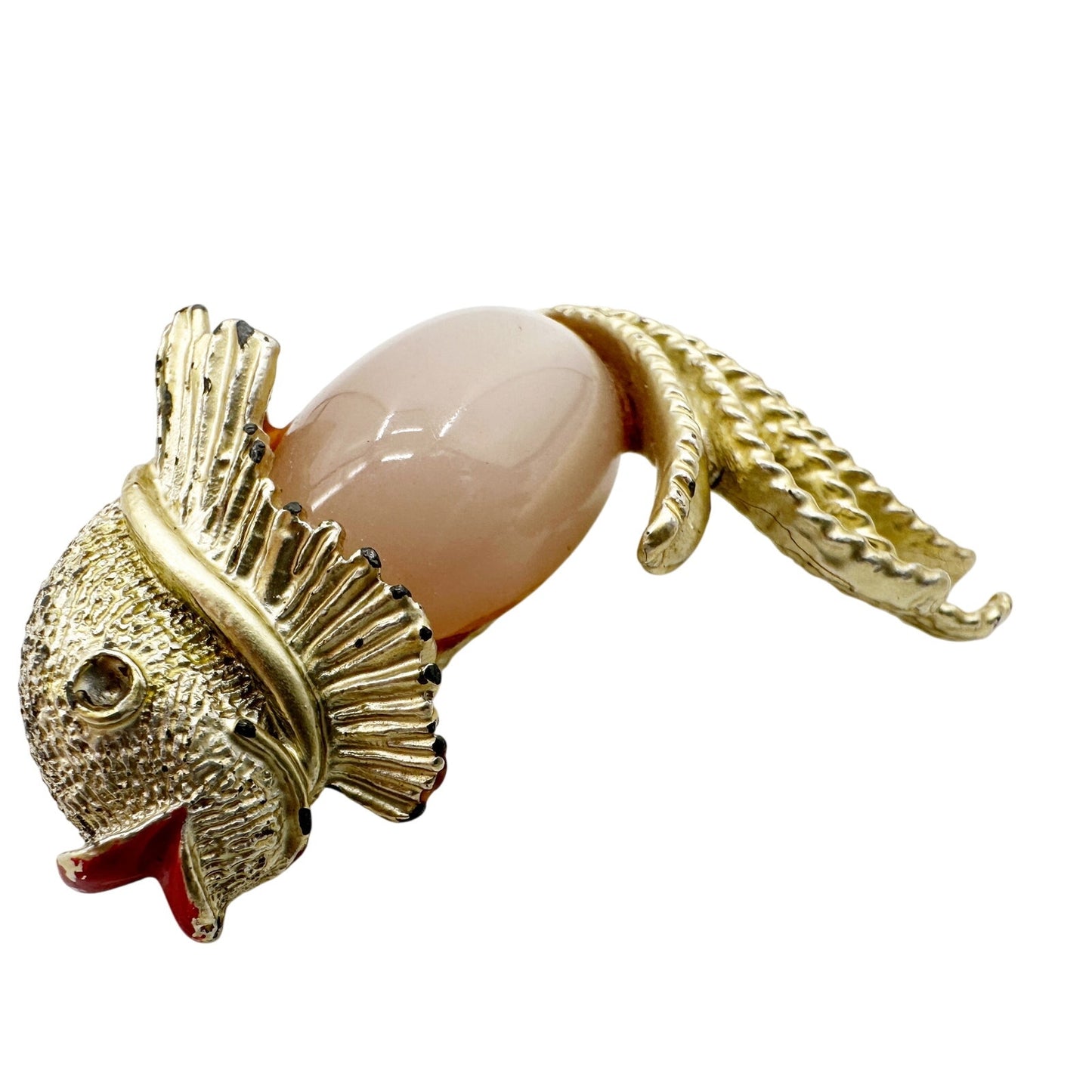 vintage gold & pink fish BROOCH fantail goldfish jewelry pin