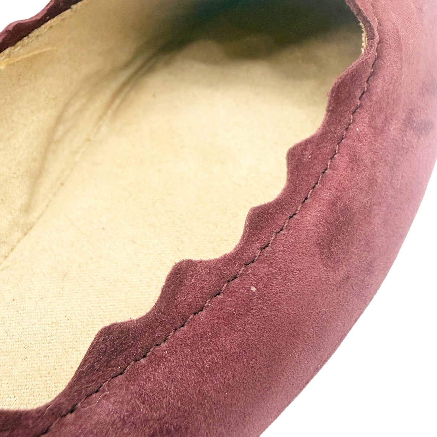 Audrey Brooke burgundy Winny Ballet Flats size 7M shoes suede leather scalloped