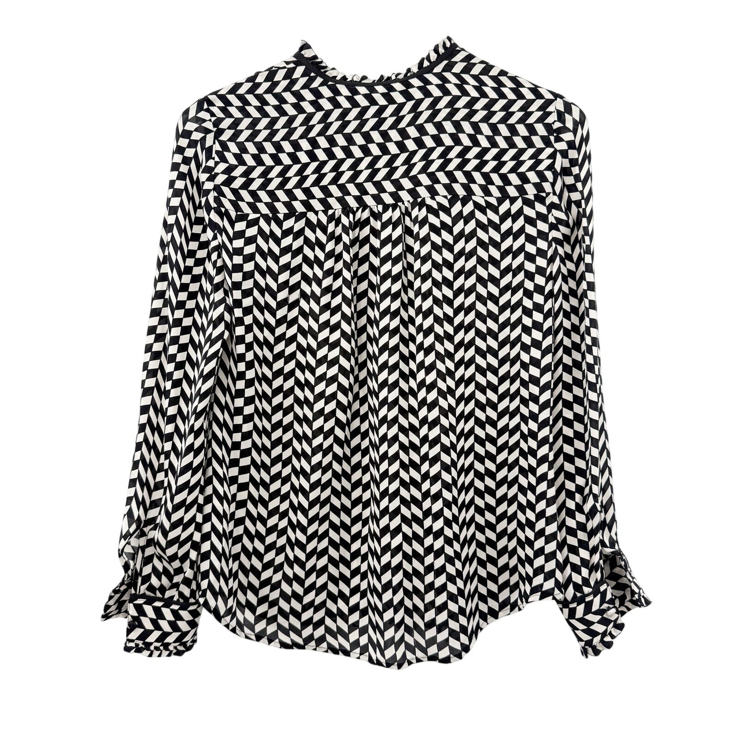J.Crew black & white silk Button-Up Blouse womens 2 top XS geometric houndstooth