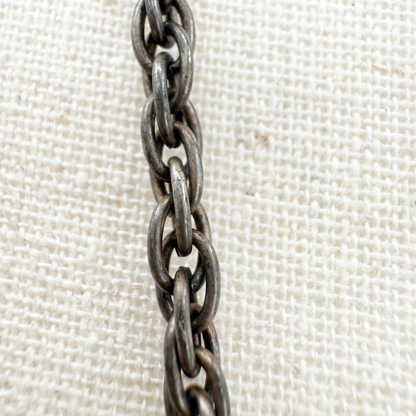 vintage dark metal chain link Necklace blue Heart Rhinestone Pendant jewelry