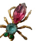 vintage antique gold metal Bug BROOCH insect jewelry pin pink blue rhinestones