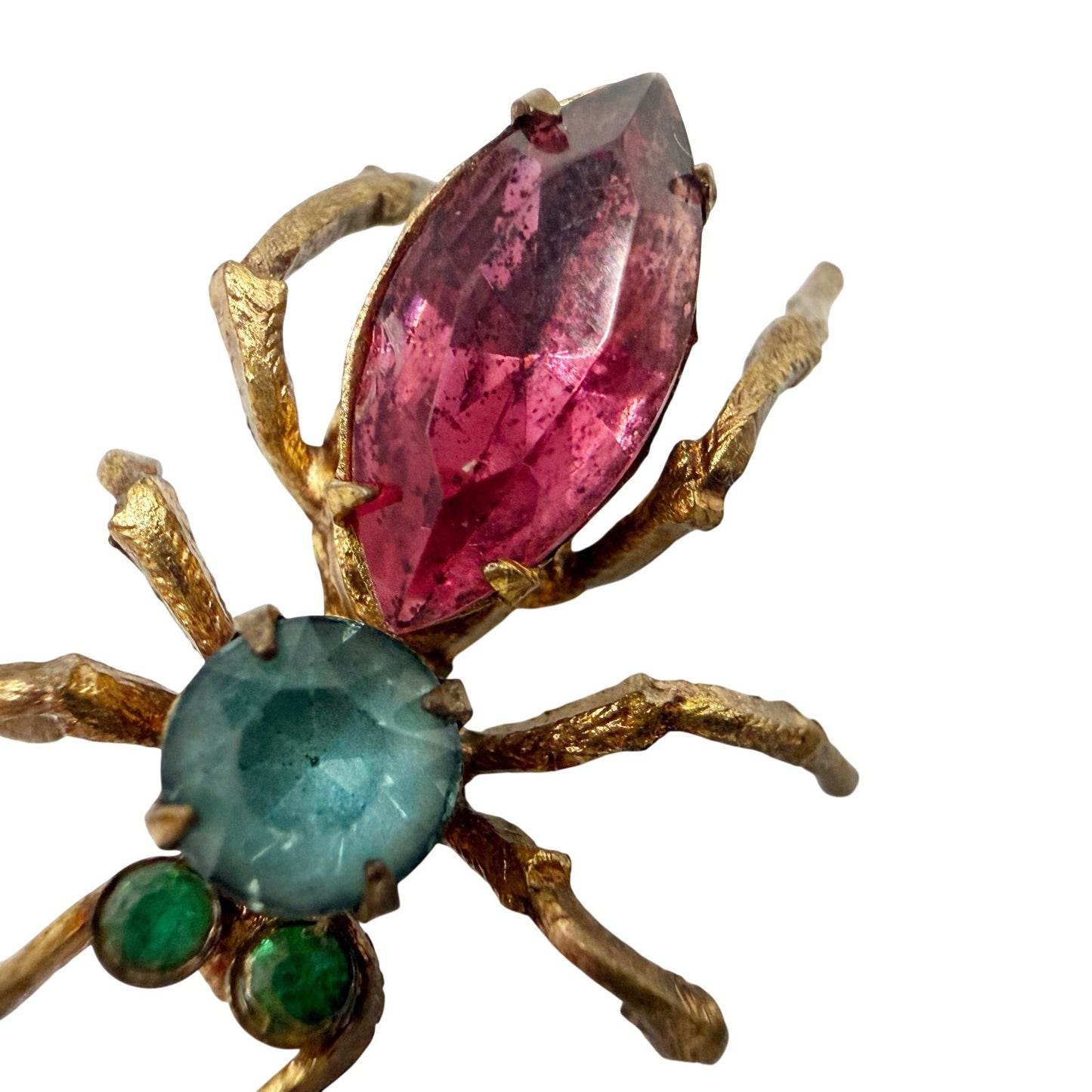 vintage antique gold metal Bug BROOCH insect jewelry pin pink blue rhinestones