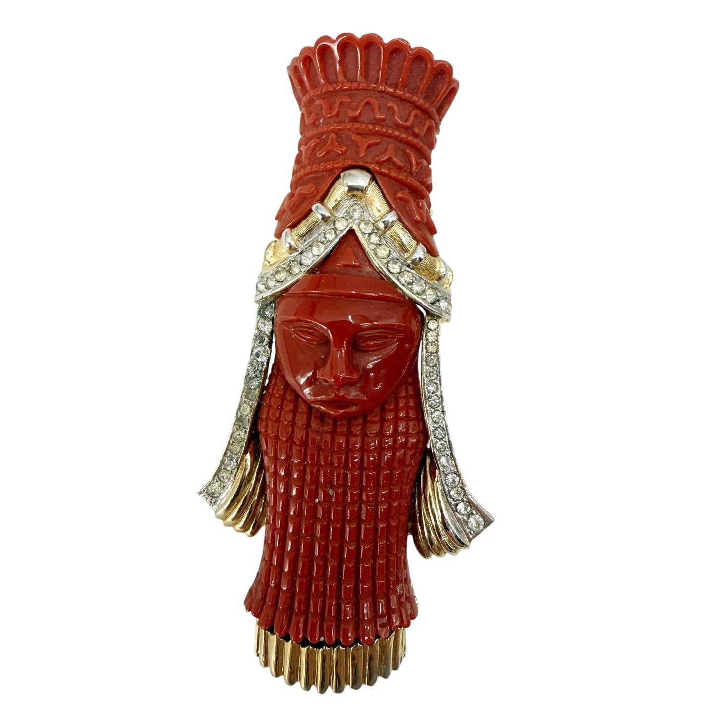 vintage Marcel Boucher burgundy & gold Asian figure BROOCH costume jewelry pin