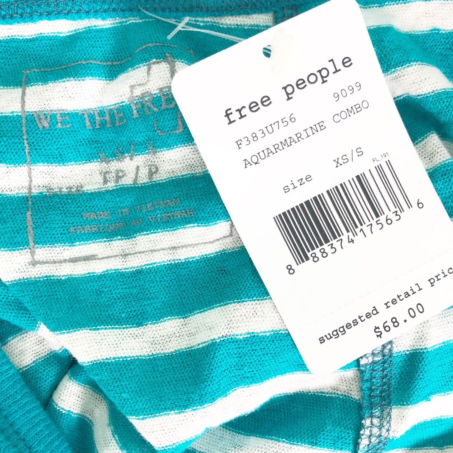 We The Free People white turquoise striped tank TOP oversized XS extra small NEW