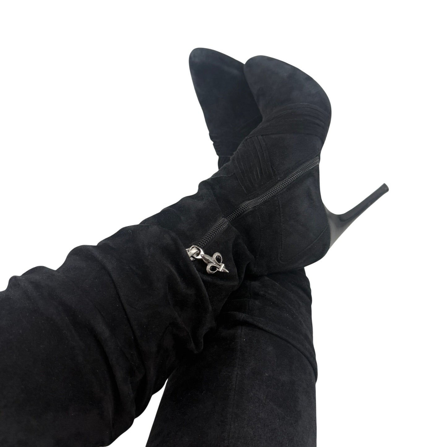 Donald J Pliner ETTA black leather suede BOOTS women's 7M knee high heels ruched