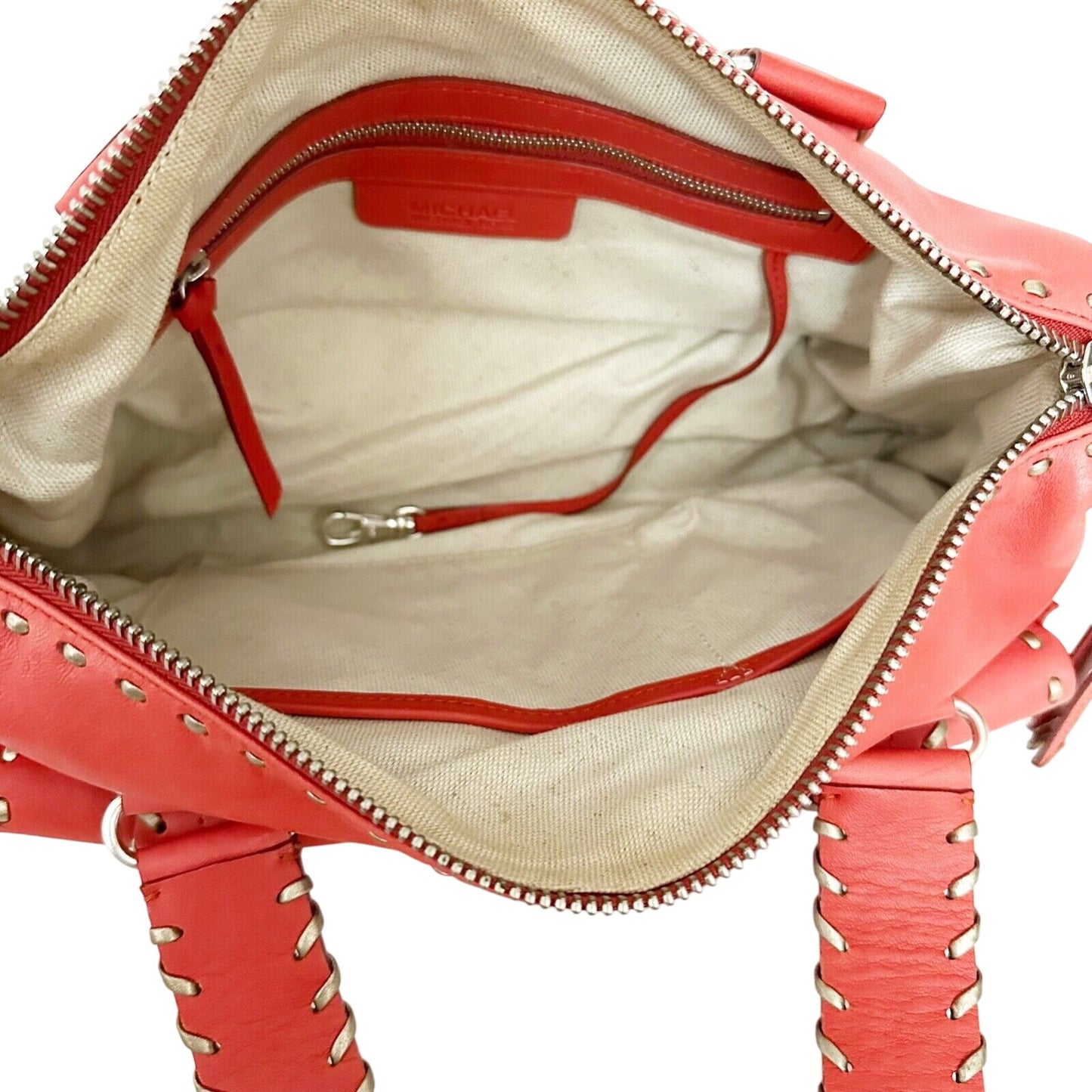 Michael Kors burnt sienna leather bronze whipstitch HANDBAG bag top handle purse