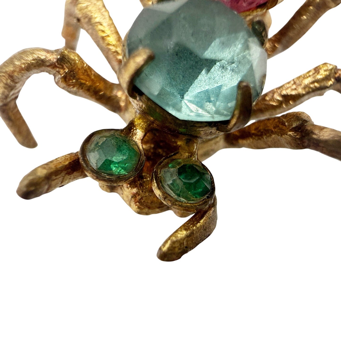 vintage antique gold metal Bug BROOCH insect jewelry pin pink blue rhinestones