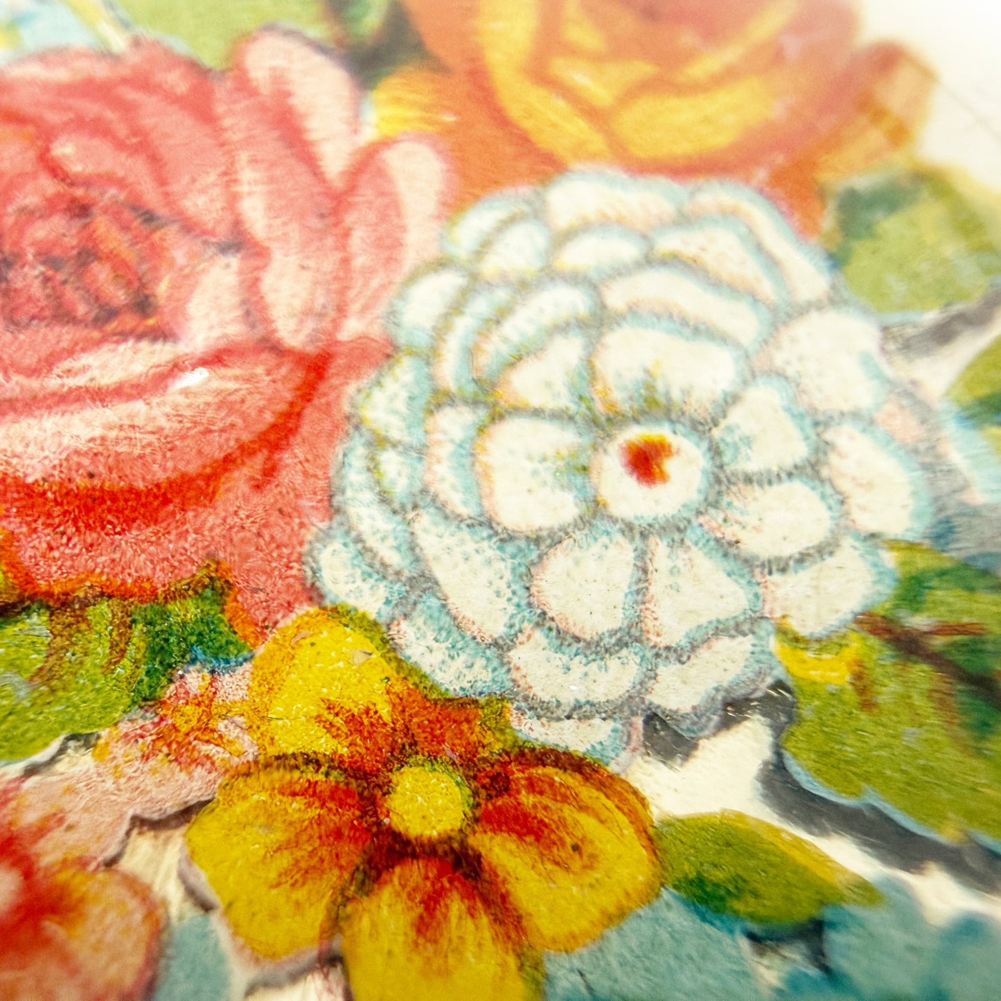 vintage Floral glass dome round metal BROOCH floral jewelry pin roses zinnias