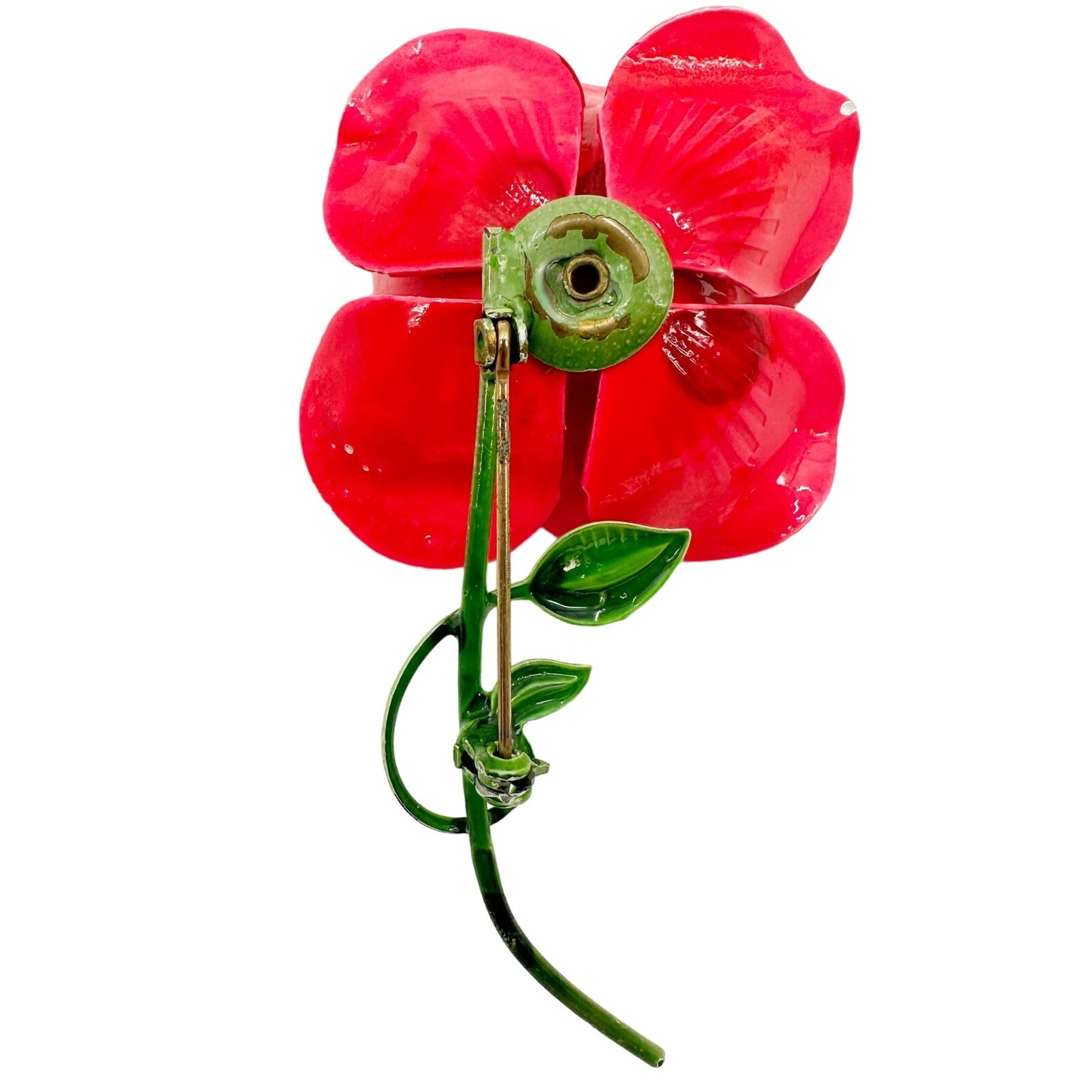 vintage enamel hot pink metal flower BROOCH floral jewelry pin