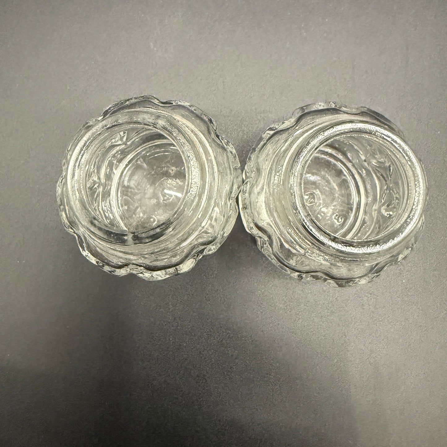vintage clear glass 2.25" tall Salt & Pepper Shaker jars set - missing lids
