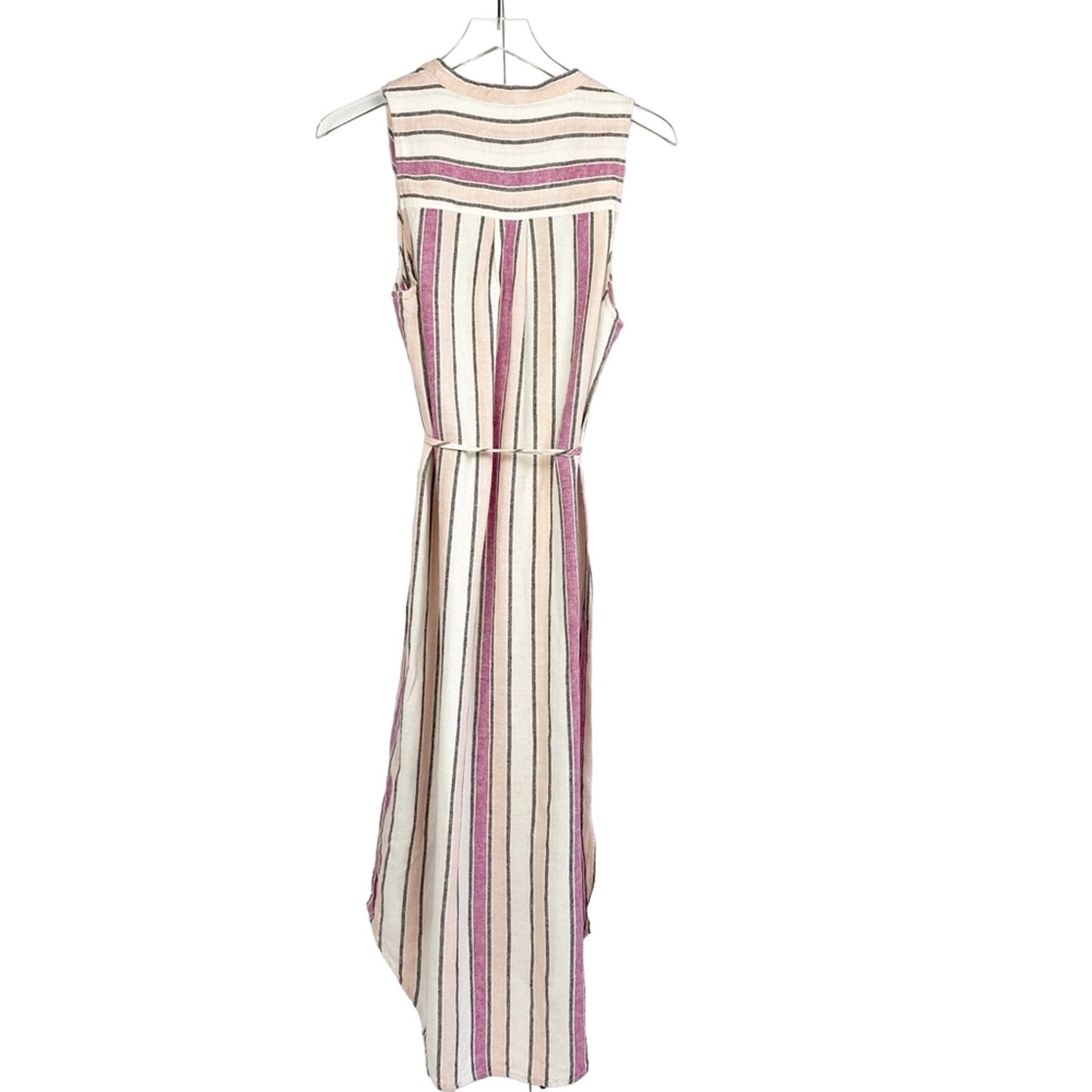 Splendid pink gray peach Picnic Stripe Midi linen Dress size MEDIUM new $168