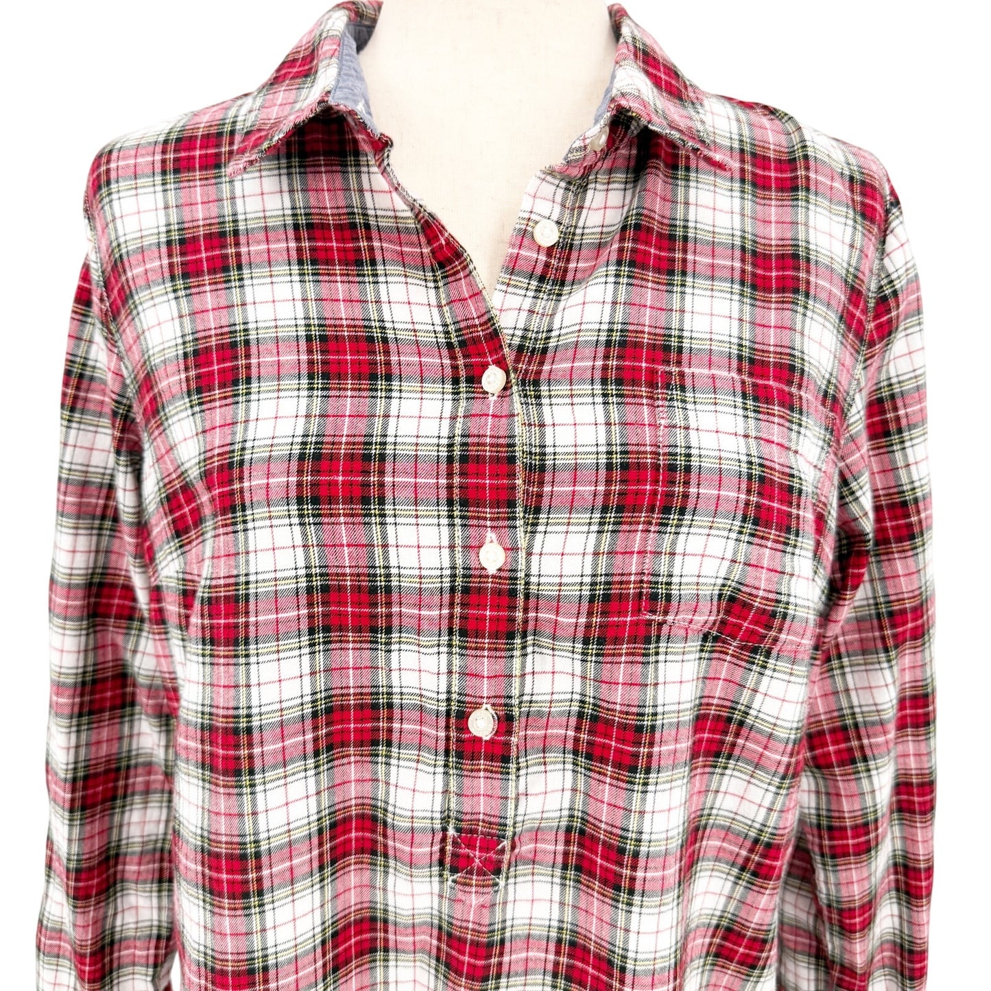 Tommy Hilfiger red white plaid Button Down Shirt women's MEDIUM flannel top
