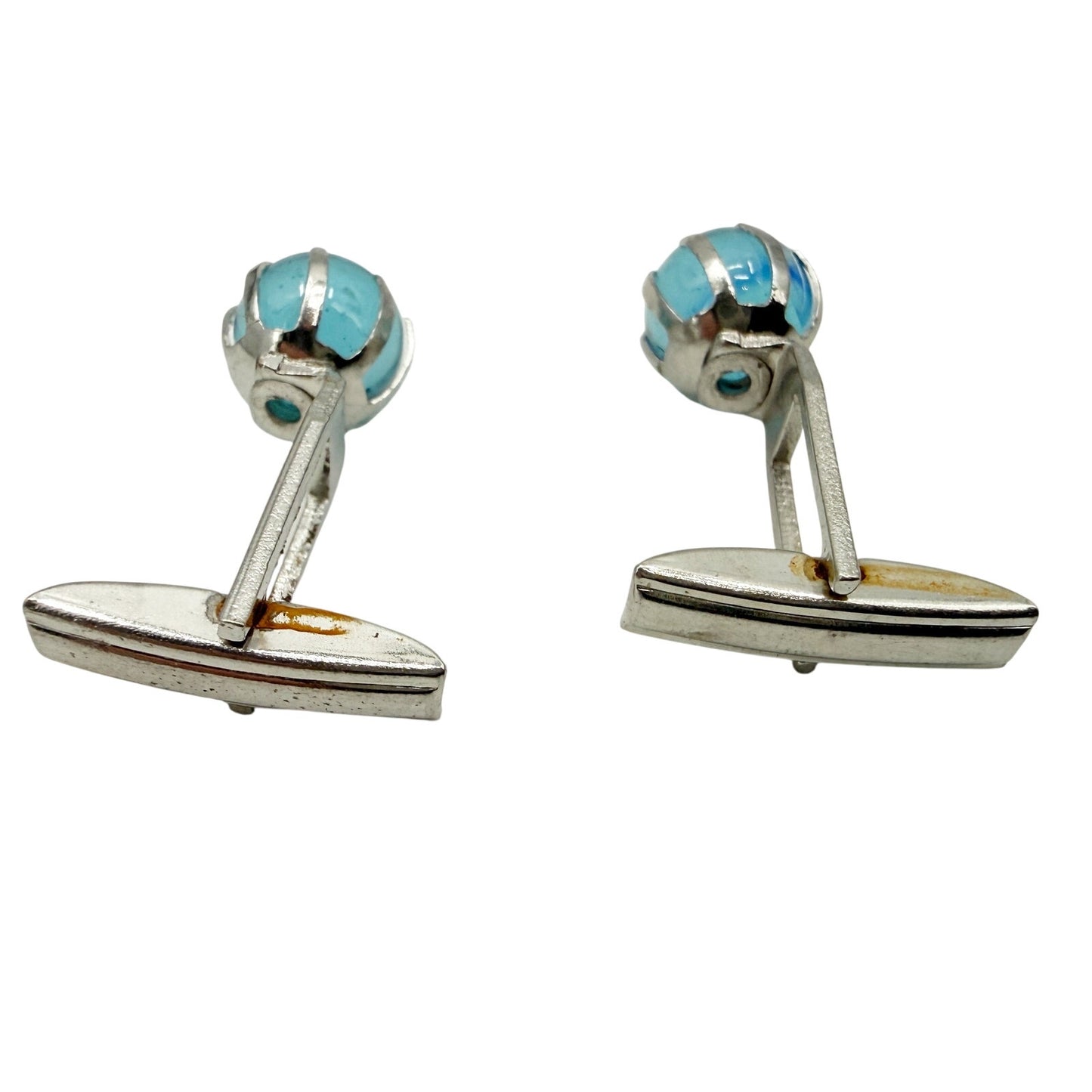 vintage silver & turquoise aqua blue sphere stone Cuff Links cufflinks jewelry
