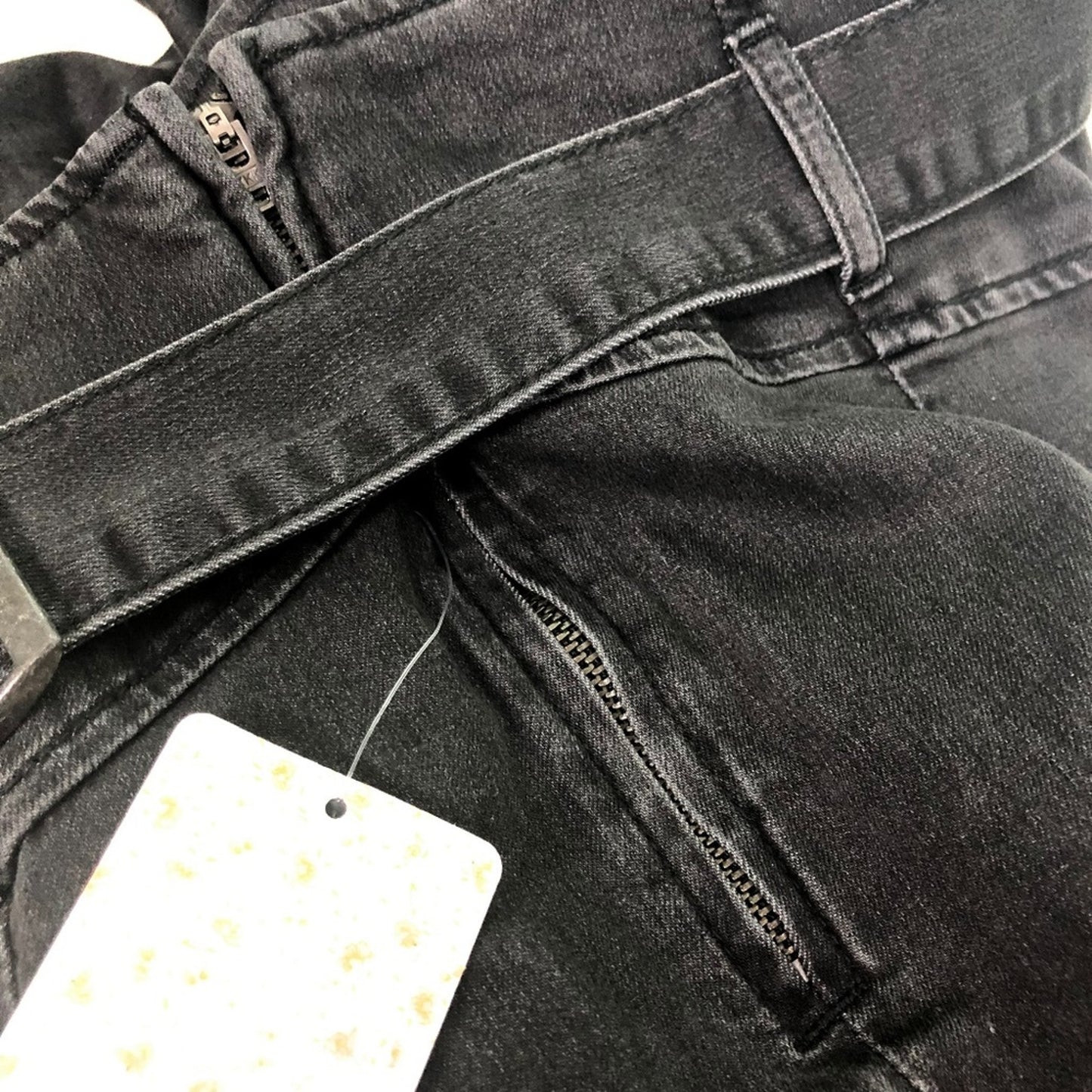Free People black stretch denim Livin It Up Belted Mini SKIRT size 12 new $68