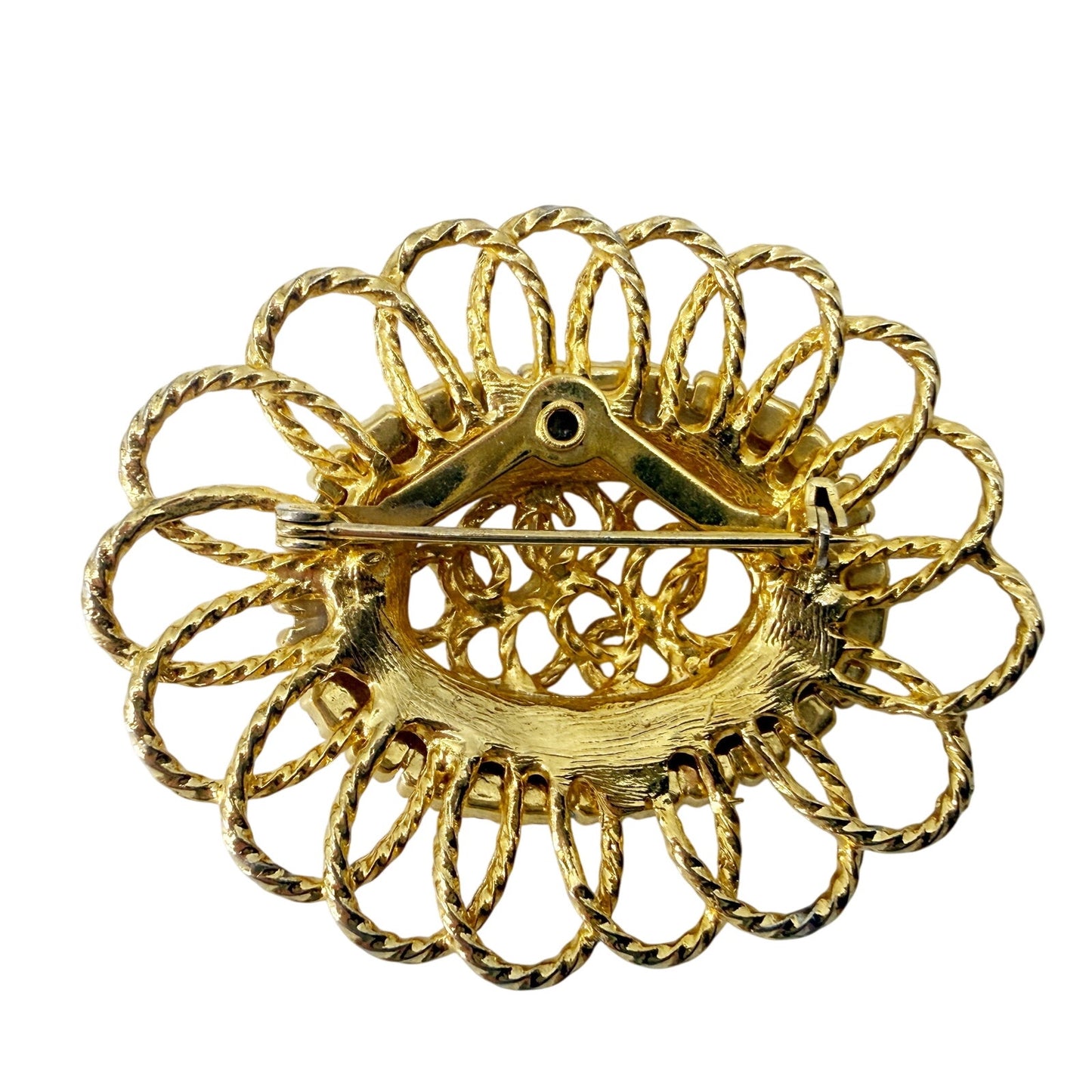 vintage gold & rhinestones oval BROOCH costume jewelry pin
