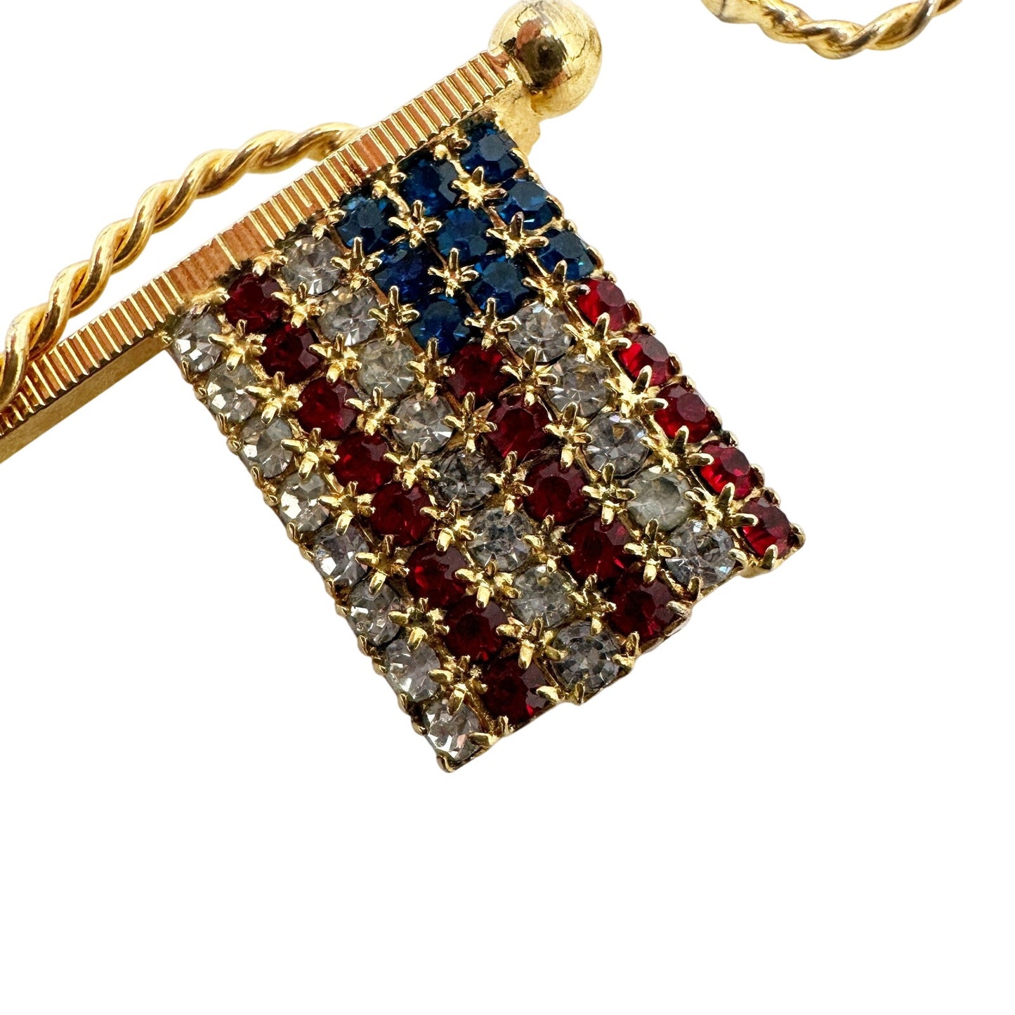 vintage American Flag red & blue rhinestone BROOCH patriotic jewelry pin