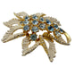 vintage gold grayish white baby blue rhinestones Leaf BROOCH floral jewelry pin