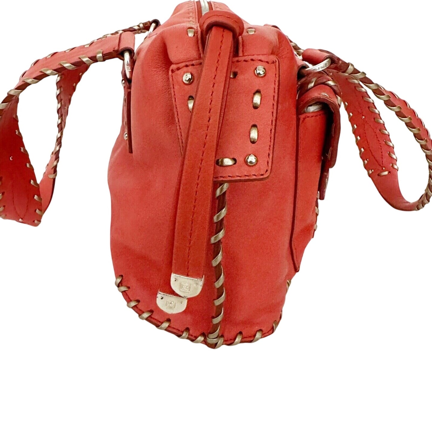 Michael Kors burnt sienna leather bronze whipstitch HANDBAG bag top handle purse