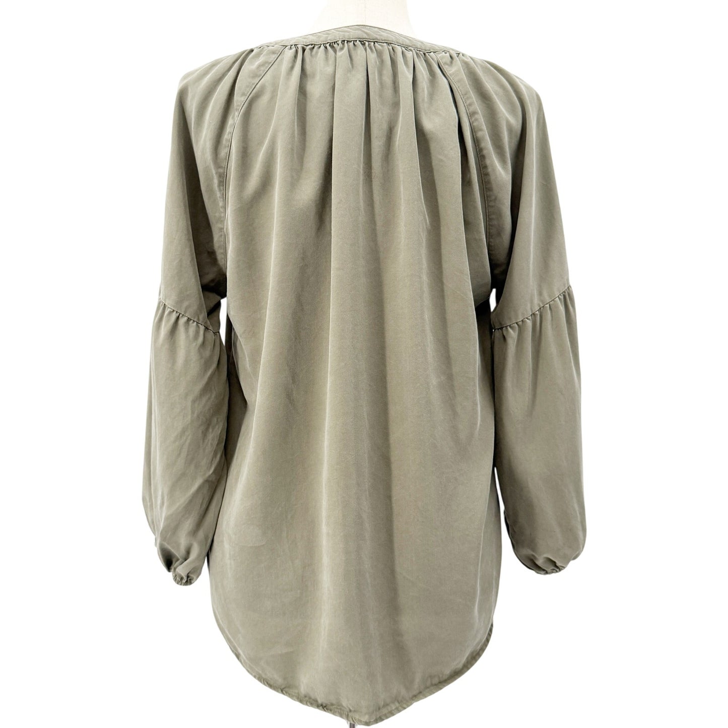 Eddie Bauer olive green Peasant Blouse Top women's SMALL 3/4 sleeves