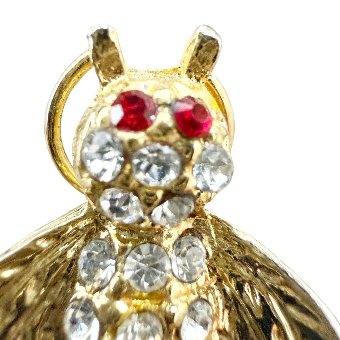 vintage rhinestones red & gold Bee Bug BROOCH small insect costume jewelry pin