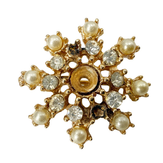 vintage gold faux pearls & rhinestones Starburst snowflake Brooch jewelry pin