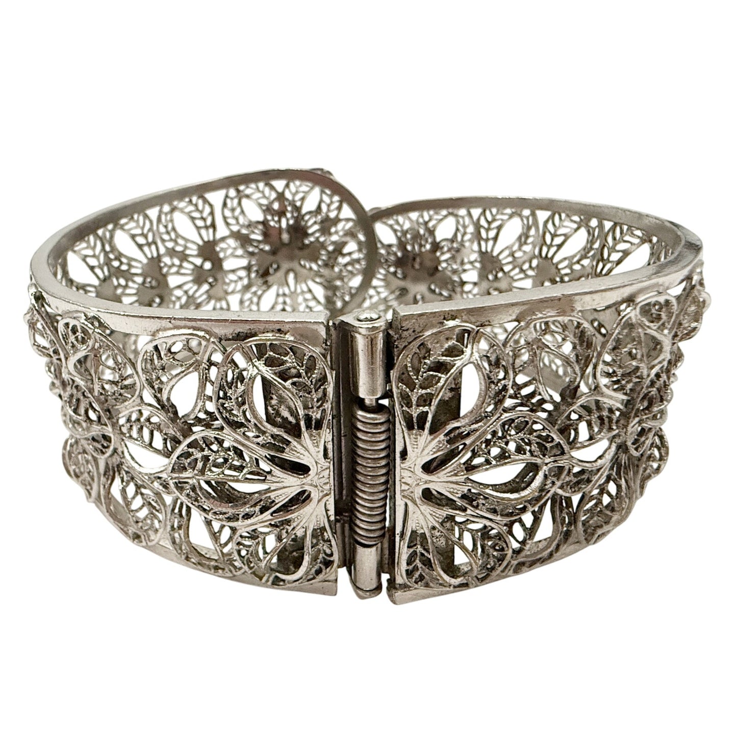 vintage Vargas Hinged floral filigree Bracelet silver toned metal flower jewelry