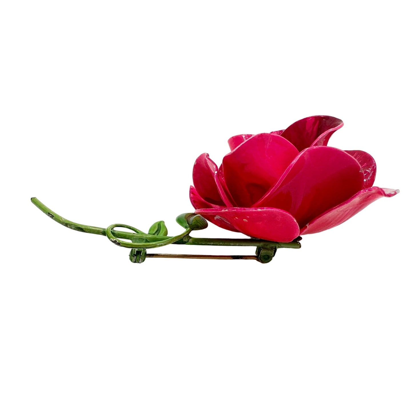 vintage enamel hot pink metal flower BROOCH floral jewelry pin