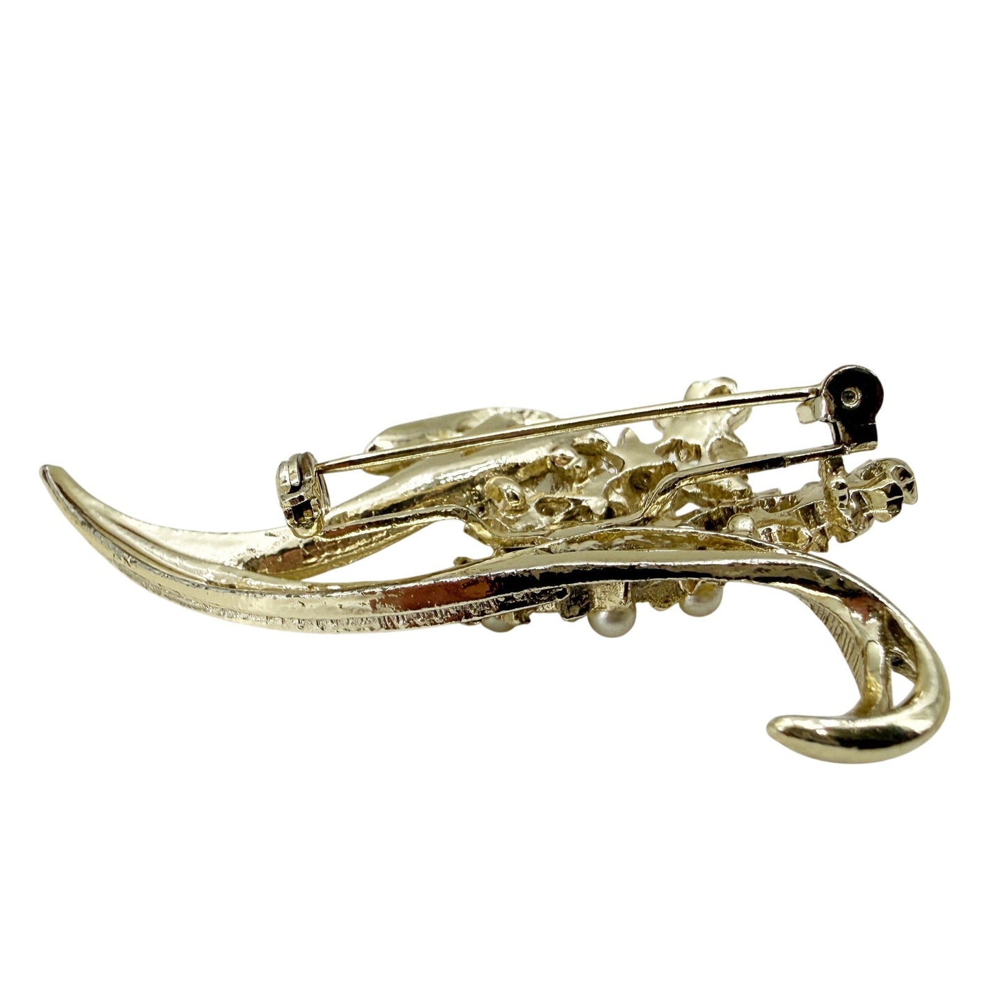 vintage silver & faux pearls Floral Bouquet BROOCH jewelry pin tiny flowers leaf