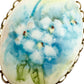 vintage blue floral hand painted Pendant for necklace oval shape costume jewelry