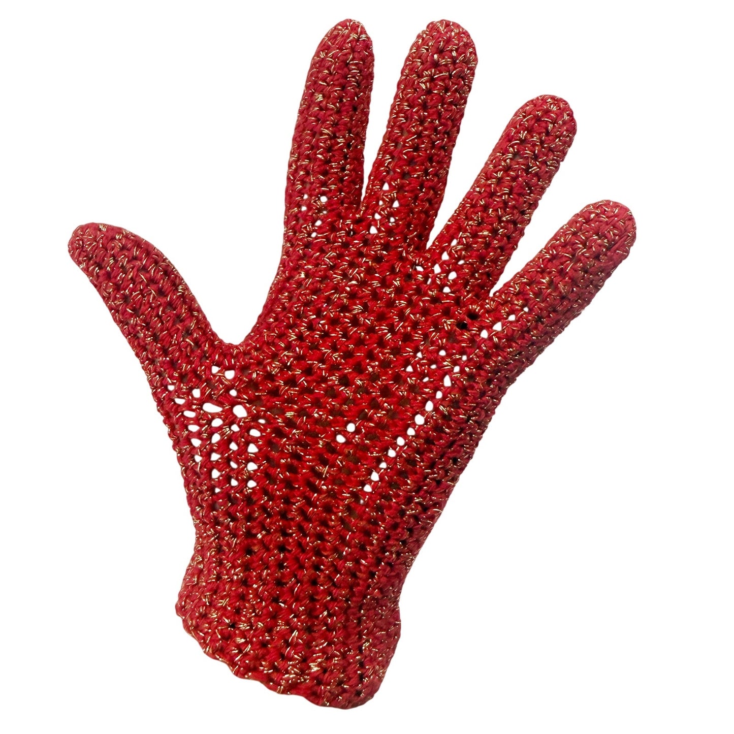vintage red knit & metallic gold Fashion Gloves women's XS - SMALL