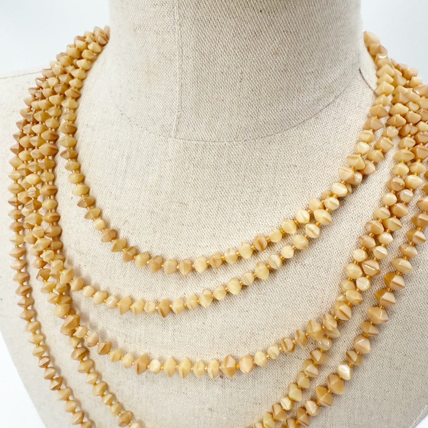 vintage tan multi-strand Stone beaded Necklace statement costume jewelry