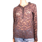 SAGA dark brown LACE sheer blouse TOP long sleeves women's S small