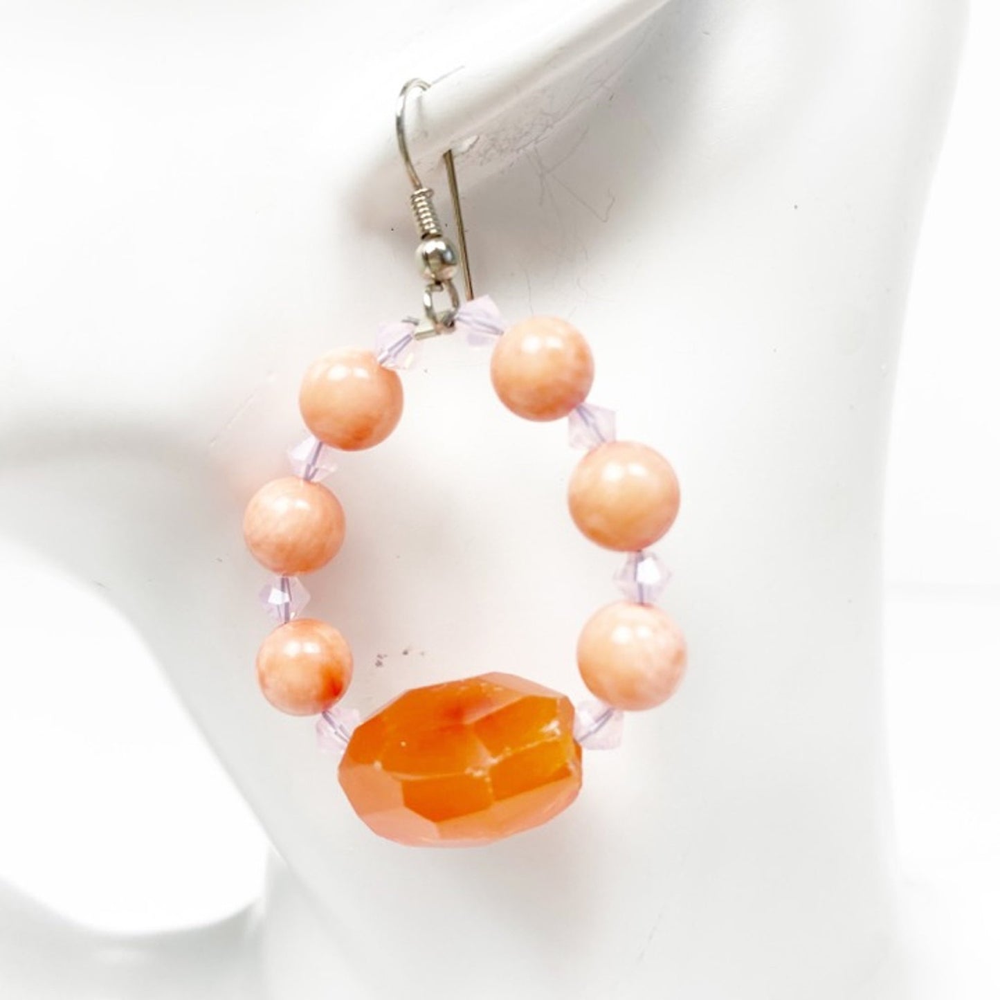 handmade lavender & peach loop beaded EARRINGS jewelry NEW vintage beads
