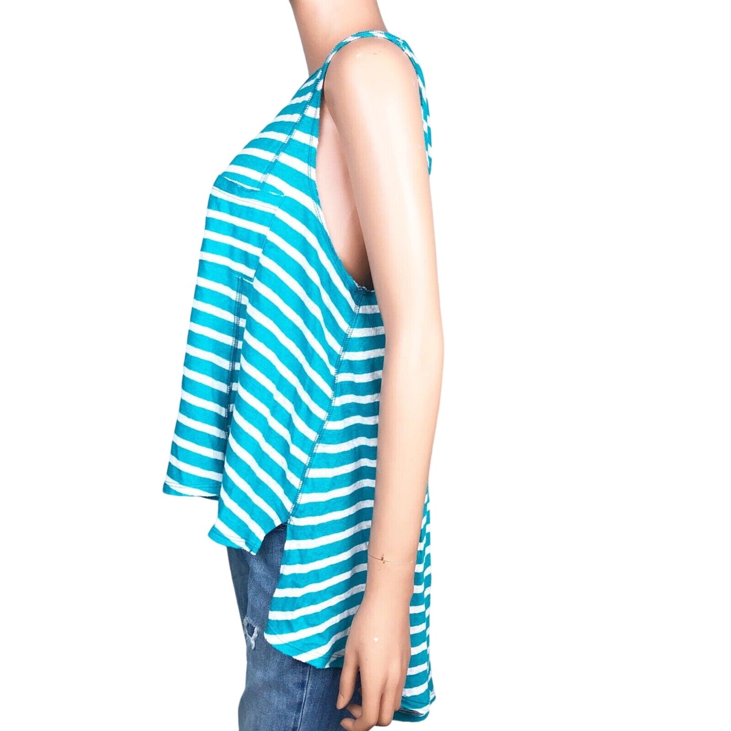 We The Free People white turquoise striped tank TOP oversized XS extra small NEW