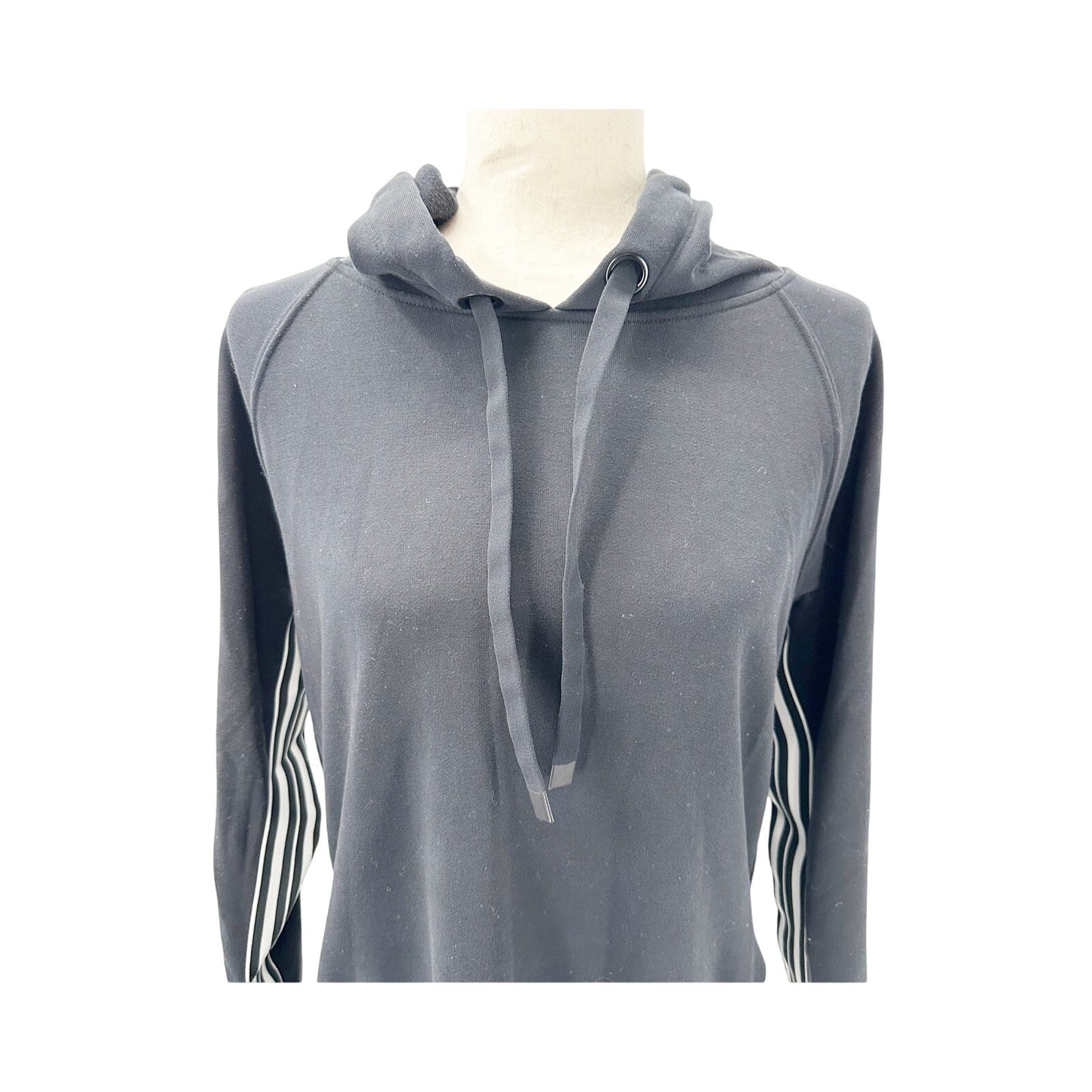 womens Athleta black white stripes hoodie sweatshirt DRESS athleisure MEDIUM