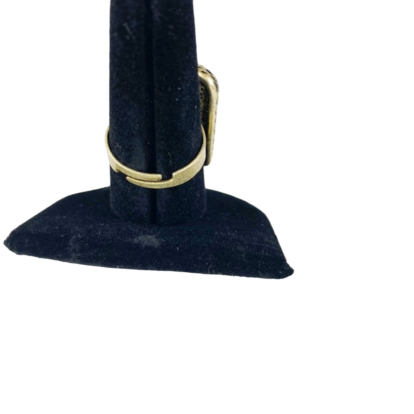 vintage square FLOWER encased in resin RING pitted gold tone metal adjustable